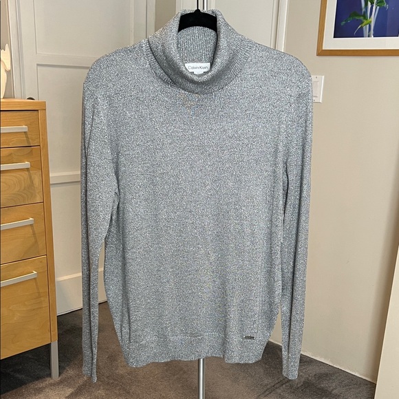 NWT Calvin Klein Sweater - Shimmery Silver Cowl Neck - L - Picture 1 of 9